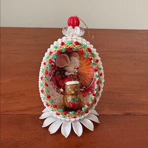 Vintage Handmade Christmas Egg Ornament Diorama Beaded Holiday Decor